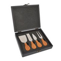 Gourmet four piece cheese knife set with wood case